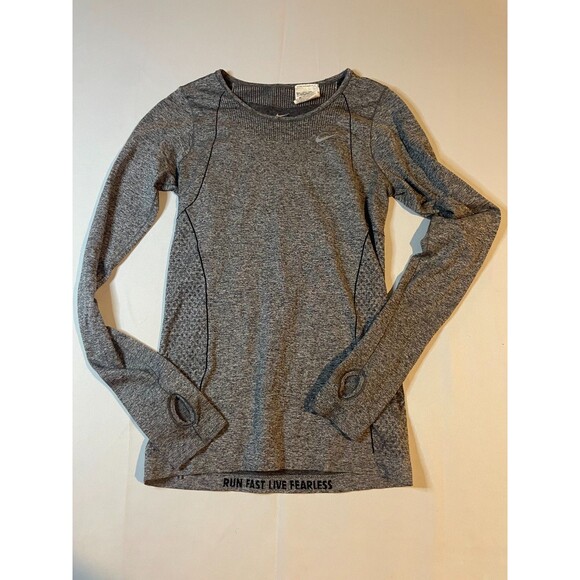 Nike Dri Fit Top Womens Small Gray Long Sleeve Seamless Running Training - Picture 1 of 5